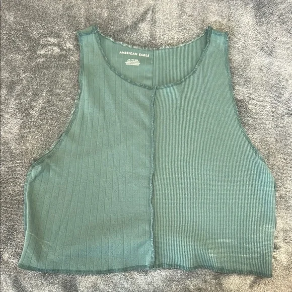 American Eagle Outfitters Green Ribbed Crop Tank Top - Picture 1 of 1